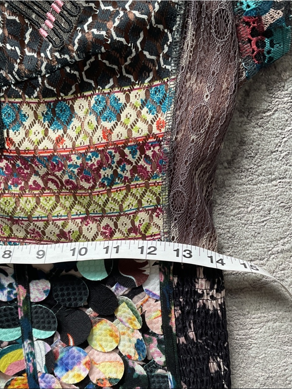 Anthro/Byron Lars Black Floral Patchwork Midi Dress with Teal & Pink Accents - Picture 12 of 13